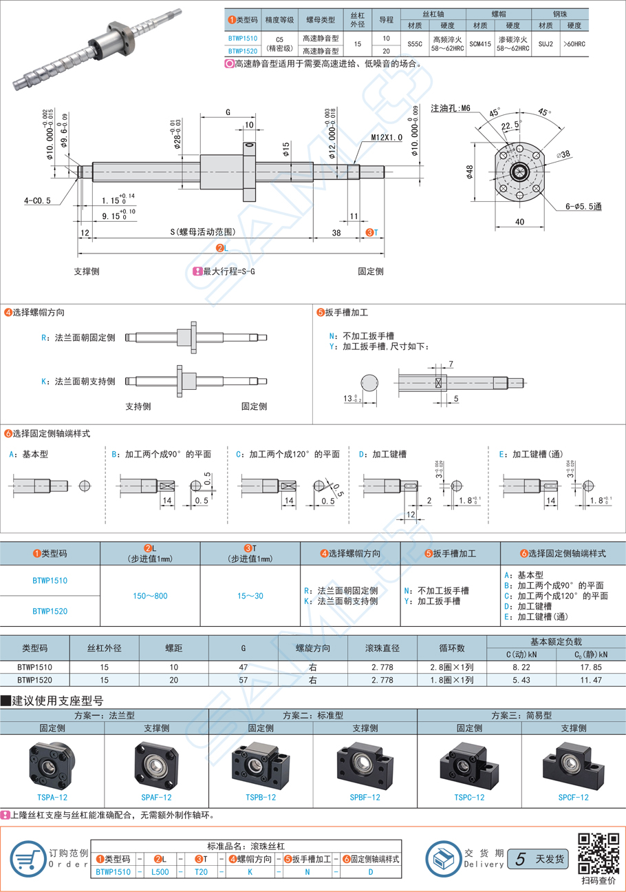 精密級滾珠絲杠-軸徑15導(dǎo)程10·20規(guī)格參數(shù)