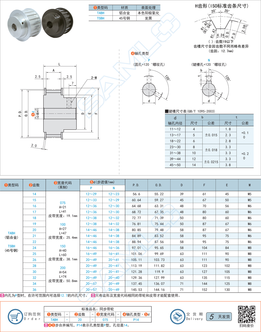 同步帶輪-H·帶凸肩型規(guī)格參數