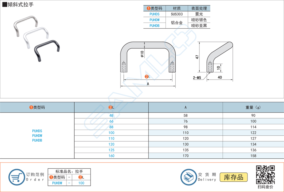 傾斜式拉手門把手PUHDS規(guī)格參數尺寸材質