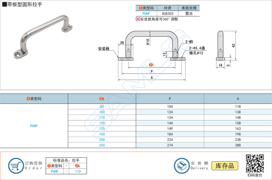 帶板型圓形拉手門把手PUHF規(guī)格參數尺寸材質