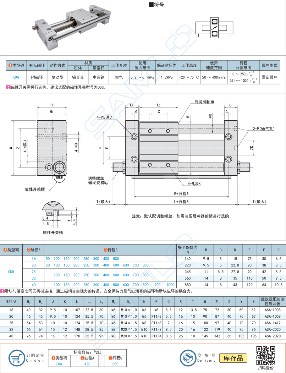 磁耦合無桿氣缸CKM規(guī)格參數(shù)尺寸材質(zhì)