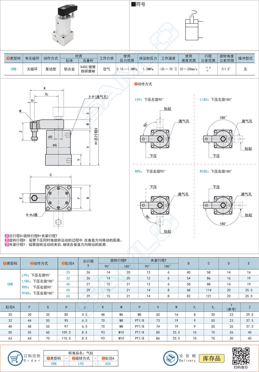 轉角氣缸CRB規(guī)格參數(shù)尺寸材質(zhì)