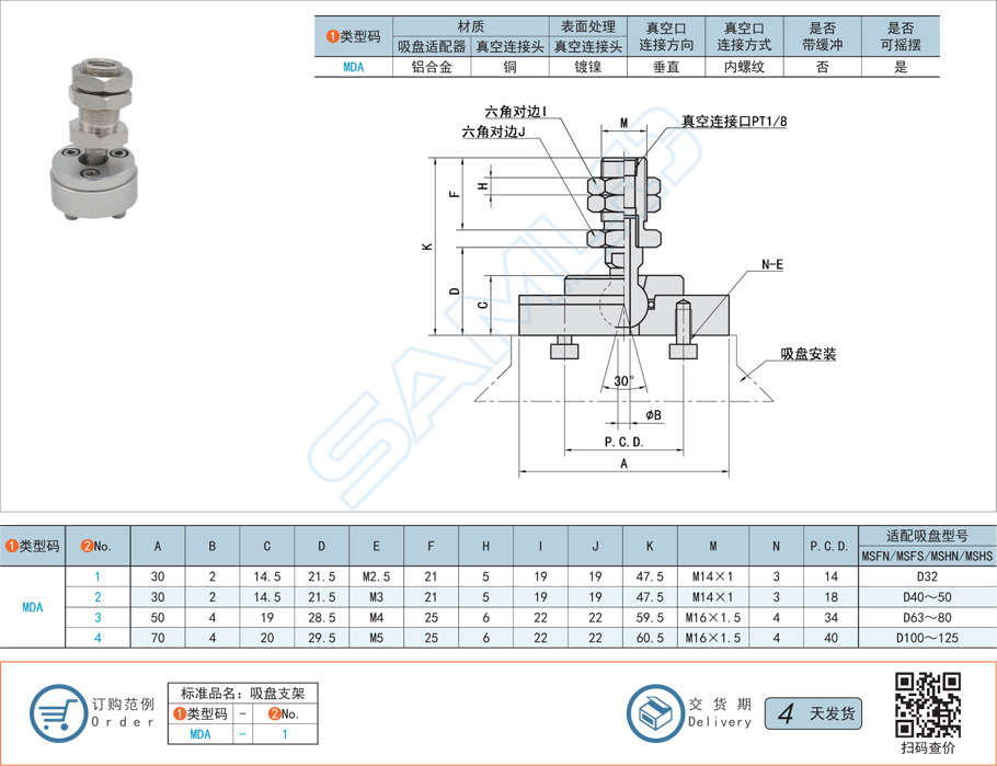 重載搖擺型吸盤(pán)支架-垂直真空口不帶緩沖型規(guī)格參數(shù)尺寸